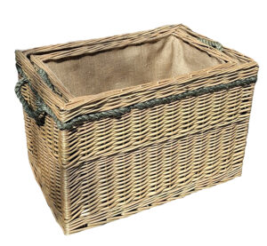 Rectangular Rope Handled Lined Log Basket Set of 2